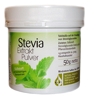 A jar of stevia extract.