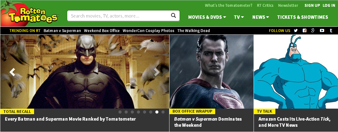 The Rotten Tomatoes header and news carousel.